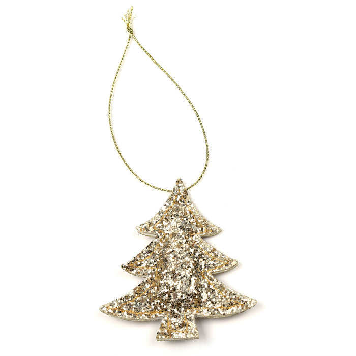 2er Set Tannenbaum Anhänger Weihnachten Glitzer Aufhänger Deko für Advent Weihnachtsdeko Baumschmuck - gold