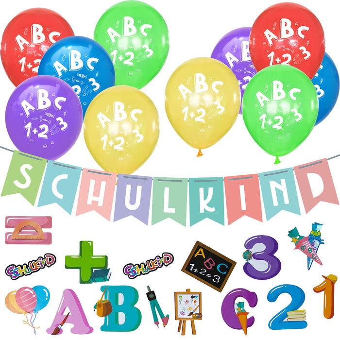 Schuleinführung Schulanfang Einschulung Deko Set - Schulkind Girlande + Luftballons + Konfetti Set