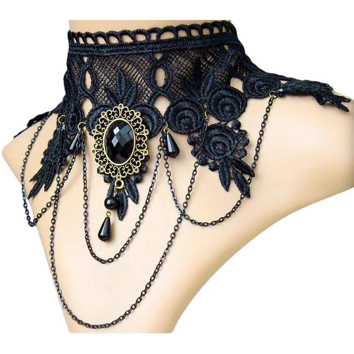 Damen Kette Gothic Collier Spitze - Halskette