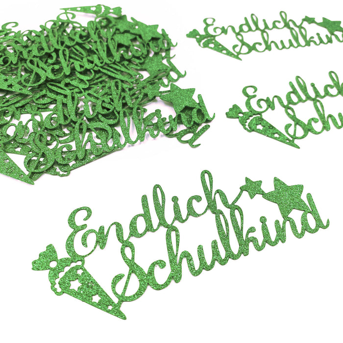 Schuleinführung Schulanfang Einschulung Deko Set - Torten Topper + Konfetti Set Endlich Schulkind grün