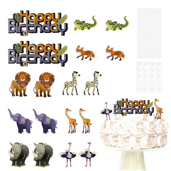 Happy Birthday Torten Topper / Konfetti Set 18 Stk. Tiere zum Dekorieren Kuchendeckel Kinder Geburtstag Deko