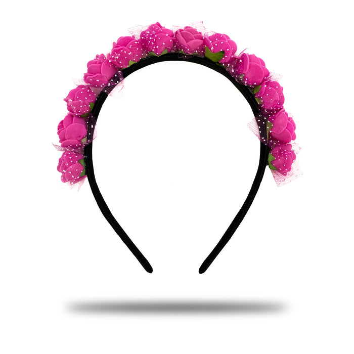 Rosen Haarreifen Blumen Haarreif Braut JGA Hochzeit Fasching Karneval Damen Kopfschmuck - pink