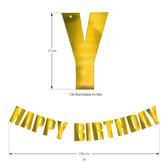 Happy Birthday Girlande gold glänzend Deko Banner für Kinder Geburtstag Dekoration