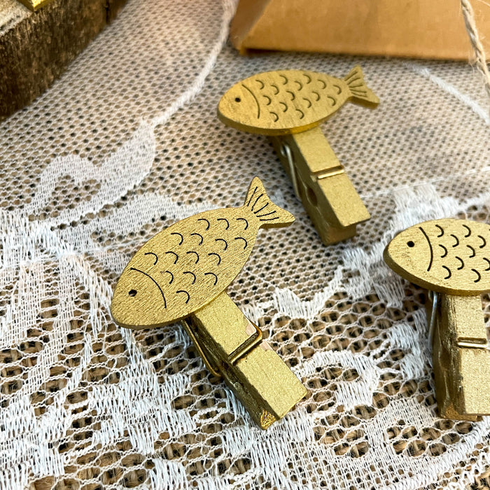 36 Mini Fisch Wäscheklammern gold Holz Klammern Holzklammern Deko Konfirmation Kommunion Taufe Hochzeit