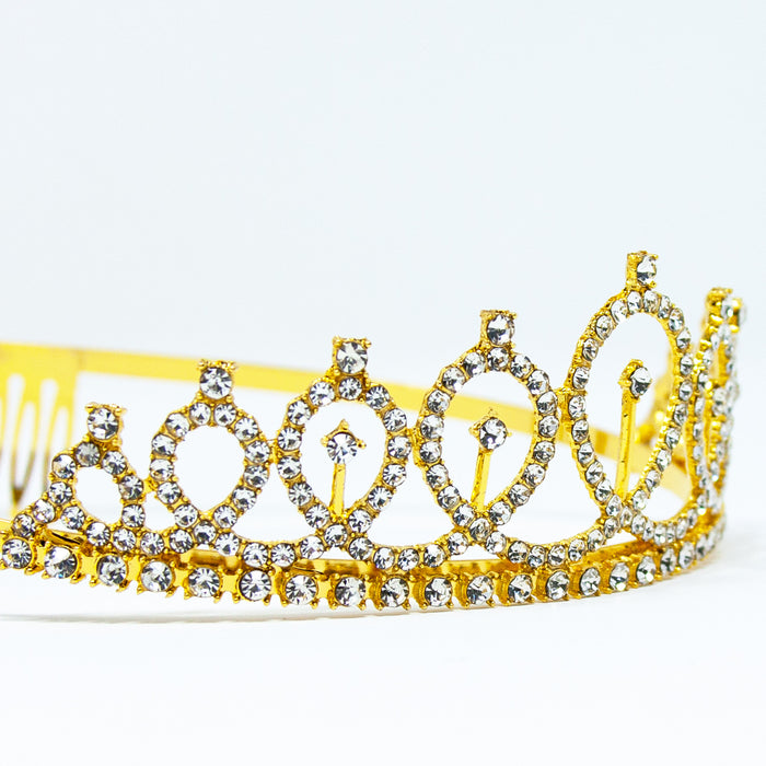 Krone mit Diamanten Glitzer Steinen Diadem Tiara Mädchen Damen JGA Hochzeit Geburtstag Party gold