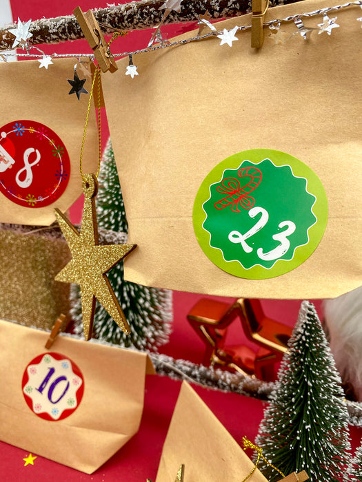 DIY Adventskalender Set - 24 Tüten + 24 Zahlen Sticker Aufkleber für Weihnachten Advent