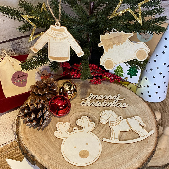 Holzanhänger Set 5 Stk. Holz Deko Weihnachten Weihnachtsbaum Anhänger Christbaumschmuck Weihnachtsdeko