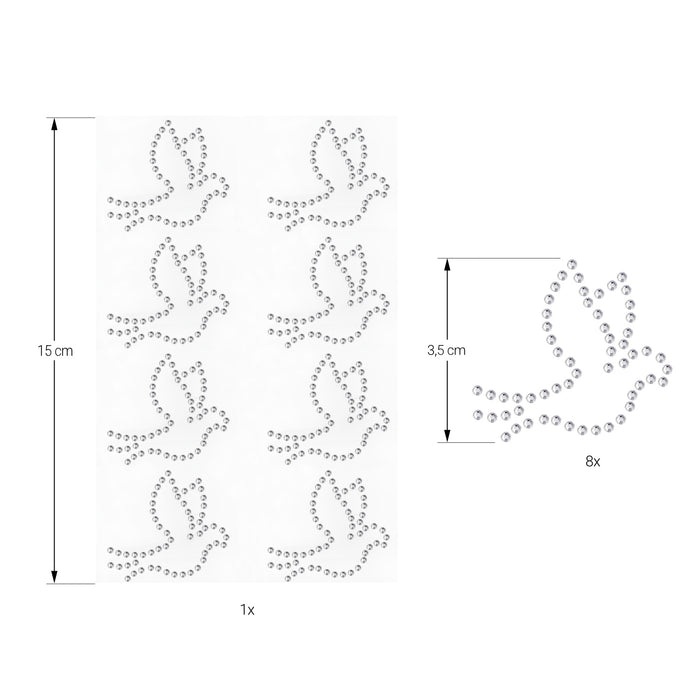 8 Tauben Sticker Strass Steine Aufkleber in silber zum Verzieren für Hochzeit JGA Valentinstag Kommunion Konfirmation