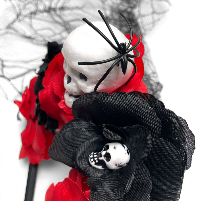 Rosen Haarreifen mit Schleier und Totenköpfen Haarreif für Tag der Toten La Catrina Halloween Karneval Fasching