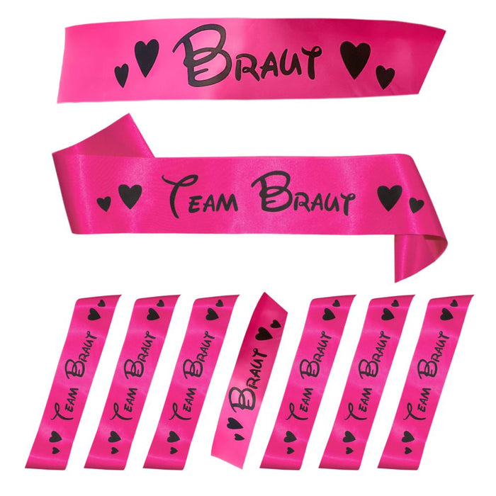 Schärpe Braut + Team Braut Set JGA Junggesellinnenabschied pink