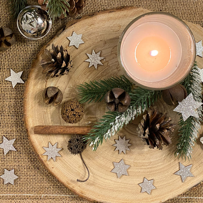 Holz Sterne Deko Set Holzdeko Weihnachtsdeko Tischdeko Streudeko für Weihnachten - silber