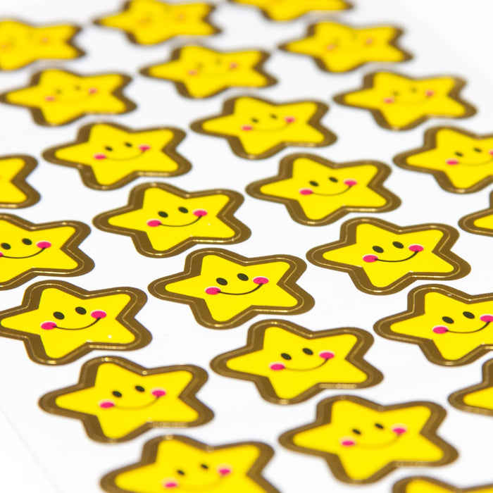 192 Sterne Smiley Sticker Stern Smily Aufkleber für Geschenke Karten zum Basteln Spielen - gelb gold