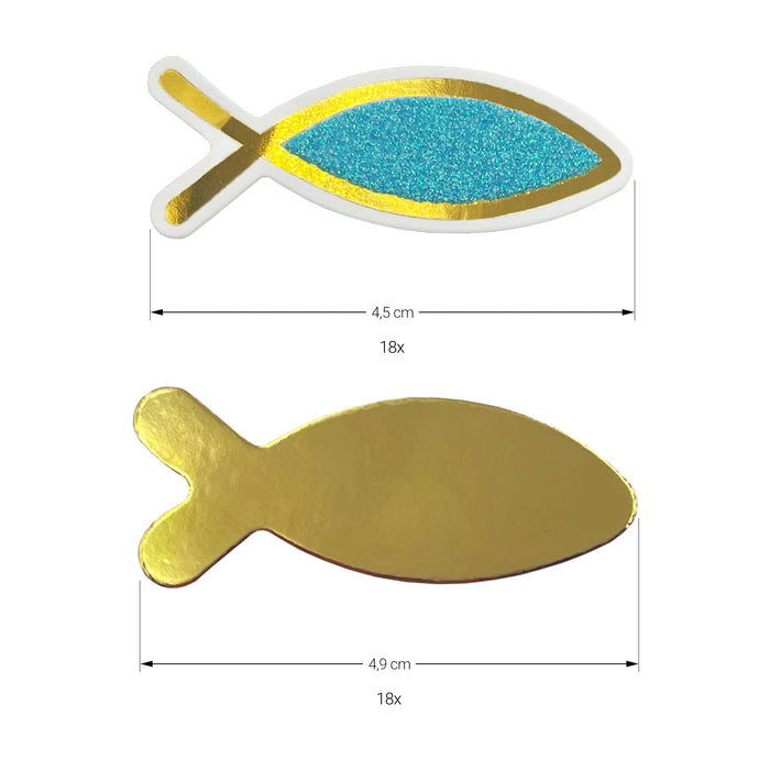 Fisch Konfetti glitzernd 18 Stk. als Streudeko für Taufe Kommunion Konfirmation Deko - blau gold