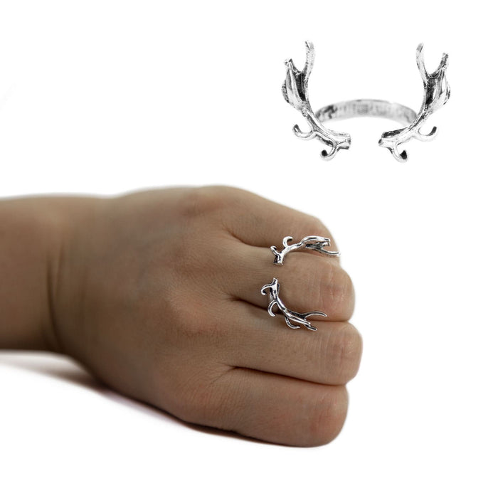 Rentier Hirsch Geweih Ring aus Metall Fingerring Damenring Schmuck Accessoire