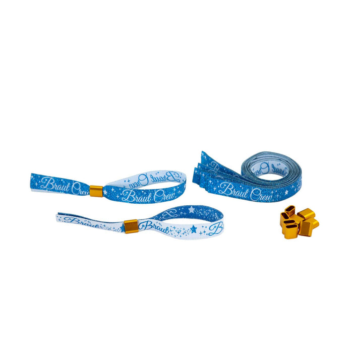 JGA Armbänder Set 1x Braut - 9x Braut Crew Junggesellinnenabschied Hen Party blau weiß