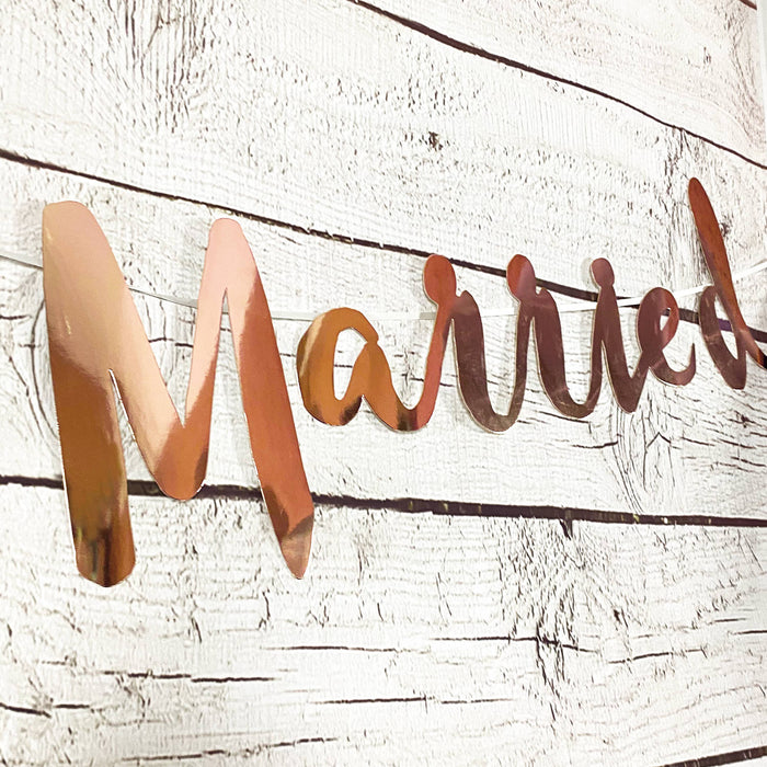 Just Married Girlande Banner 1,5 m für Hochzeit Dekoration Hochzeitsdeko Hochzeitsgirlande - roségold