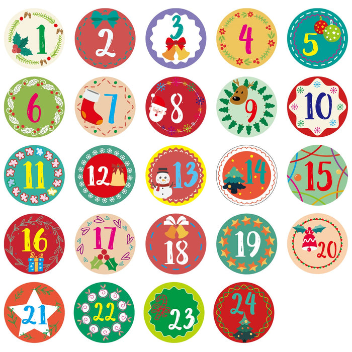 DIY Adventskalender Set - 24 Boxen Schachteln + 24 Zahlen Sticker Aufkleber für Weihnachten Advent