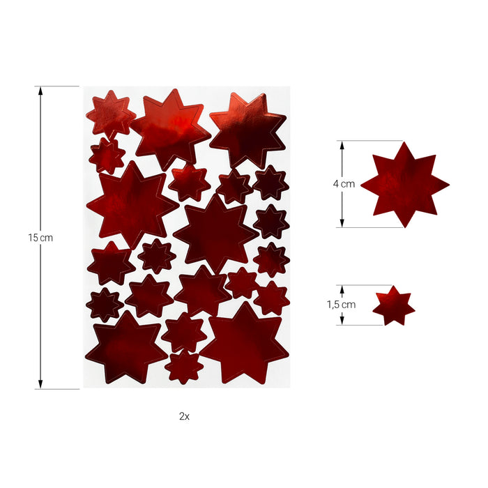 44 Sterne Sticker Stern Aufkleber für Weihnachten Weihnachtsdeko Geschenkdeko Basteln Glänzend - rot