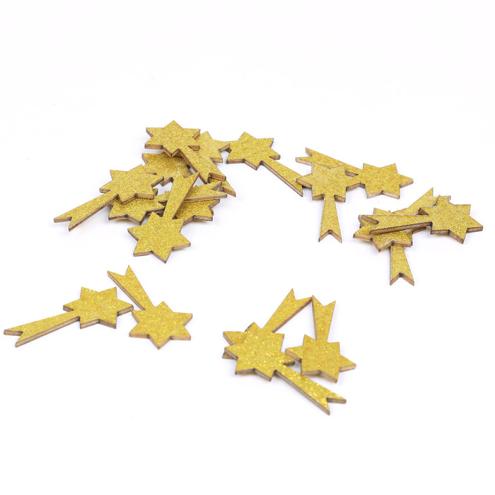 Holz Sternschnuppen Komet Set mit Glitzer als Konfetti Tisch Deko für Weihnachten DIY Basteln - gold