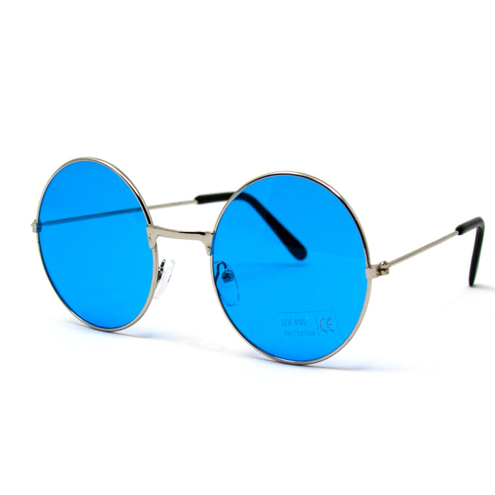 Hippie Brille rund Retro Sonnenbrille Herren Damen 60er 70er Jahre Party Fasching Karneval - blau