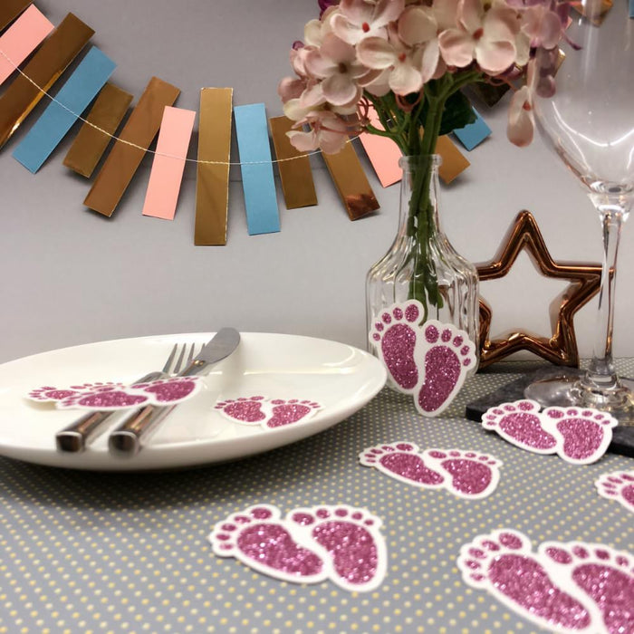 10 Konfetti Baby Füßchen für Mädchen Baby Shower Deko Geburt - rosa