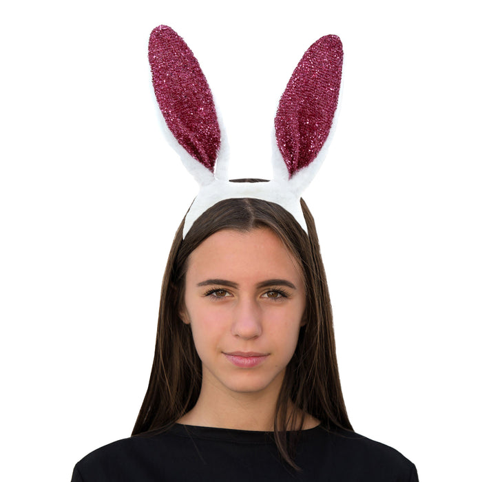 Haarreif Hasen Ohren Bunny Häschen Haarreifen Kostüm Accessoire Karneval Fasching Party weiß pink