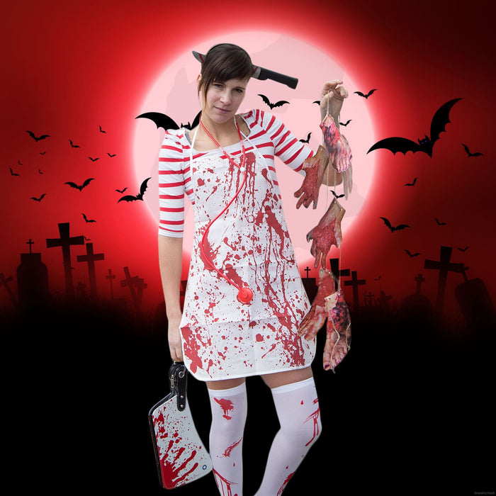 Horror Halloween Kostüm Accessoire Set - Haarreif + Schürze + Strumpfhose + Girlande