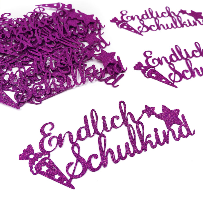 Schuleinführung Schulanfang Einschulung Deko Set - Torten Topper + Konfetti Set Endlich Schulkind pink