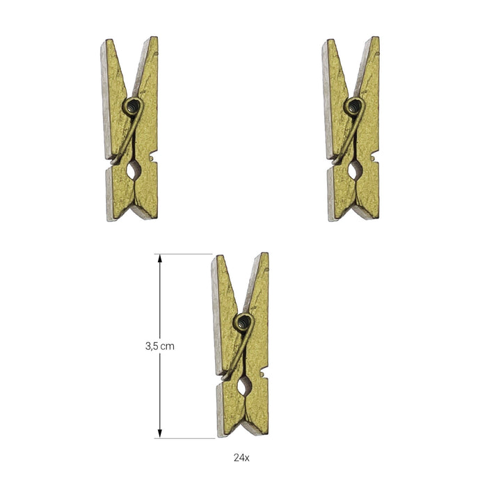 24 Mini Wäscheklammern aus Holz mit Band für Weihnachten Geburtstag DIY Projekte Adventskalender Basteln - gold