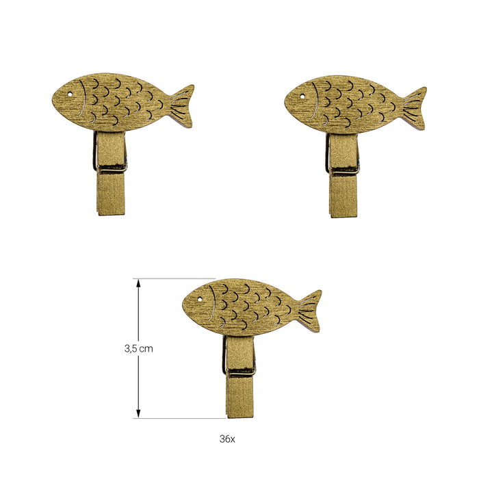 36 Mini Fisch Wäscheklammern gold Holz Klammern Holzklammern Deko Konfirmation Kommunion Taufe Hochzeit