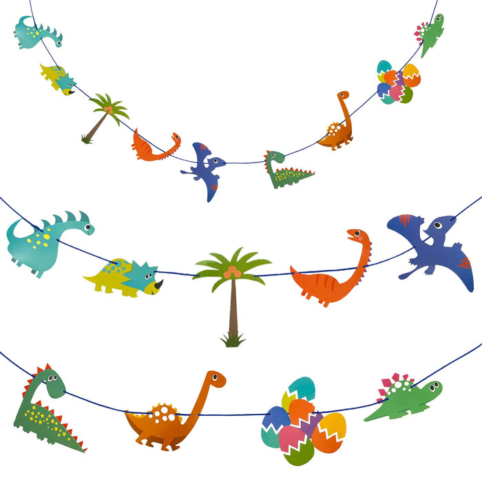 Dino Party Kinder Geburtstag Deko Set - Girlande + Temporäre Tattoos + Geschenktüten - für Jungs