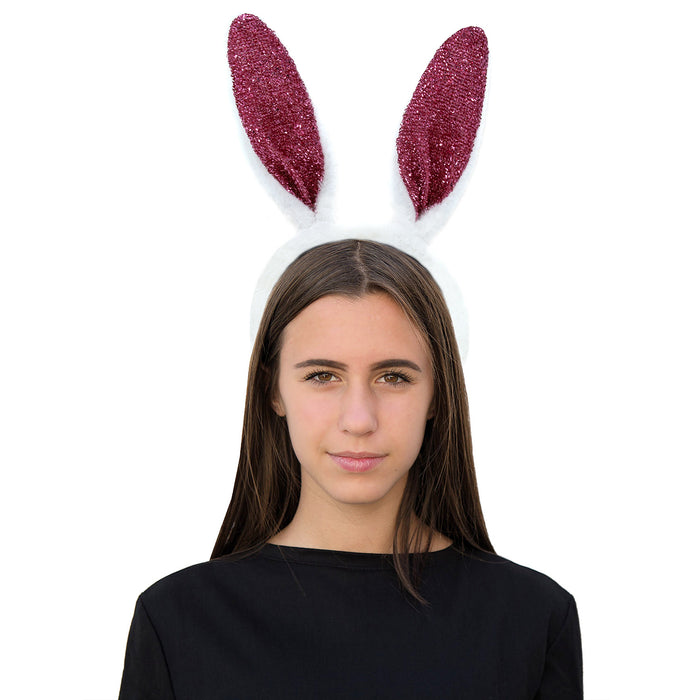 Haarreif Hasen Ohren Bunny Häschen Haarreifen Kostüm Accessoire Karneval Fasching Party weiß pink