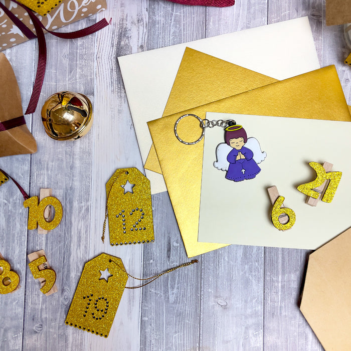 24 Holz Anhänger Zahl 1-24 mit Glitzereffekt für DIY Adventskalender Weihnachten Deko Basteln - gold