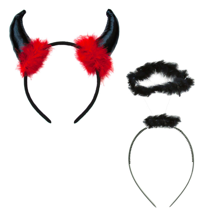 Haarreifen Set Teufel Engel Heiligenschein schwarz Haarreif für Halloween Fasching Karneval