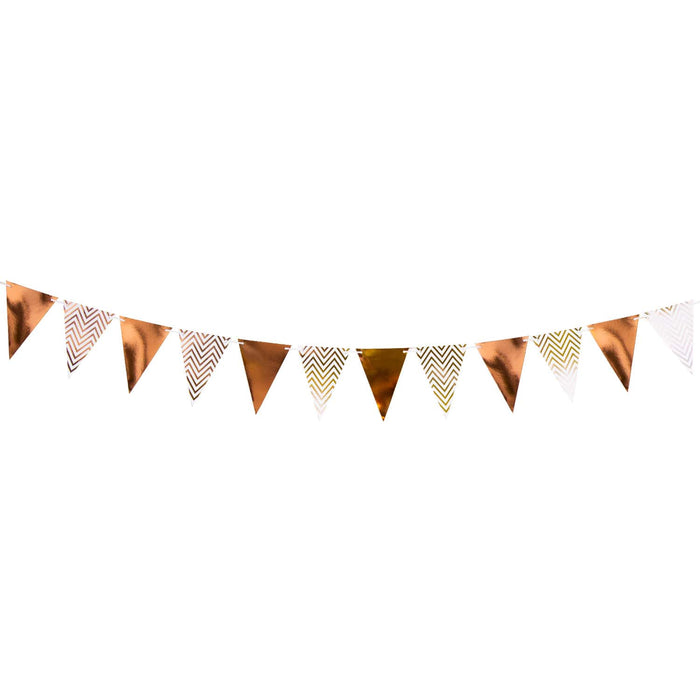 Wimpel Girlande Banner Wimpelkette Geburtstag JGA Hochzeit Einschulung Party Deko - weiß rosé gold