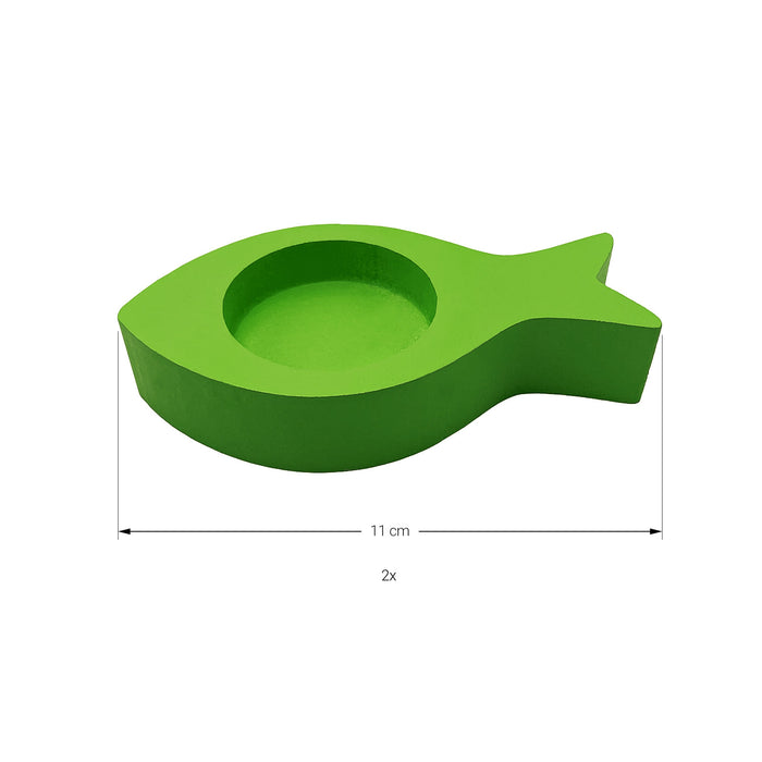 Fisch Teelichthalter 2er Set Kerzenhalter Fische aus Holz - Tisch Deko für Taufe Kommunion Konfirmation grün