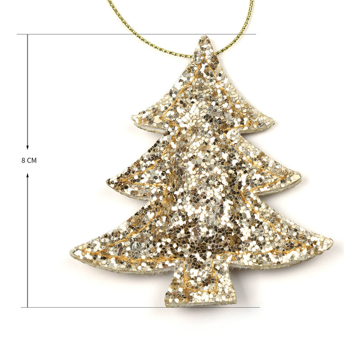 2er Set Tannenbaum Anhänger Weihnachten Glitzer Aufhänger Deko für Advent Weihnachtsdeko Baumschmuck - gold