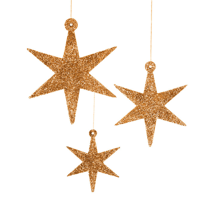 3 Holz Sterne mit Glitzereffekt Schnur Weihnachtsdeko Weihnachtsbaum Anhänger Weihnachten rosé gold