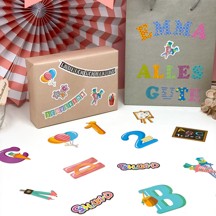 ABC Alphabet Buchstaben Sticker Set 51 Aufkleber für Schuleinführung Einschulung zum Basteln - bunt