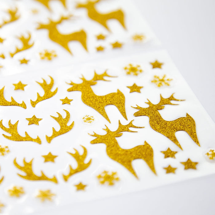 78 Weihnachts Sticker Xmas Glitzer Aufkleber für Weinachten Rentier uvm. Weihnachtsdeko - gold