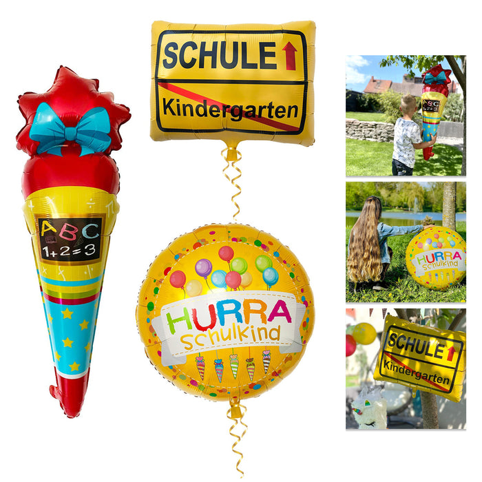 Schuleinführung Schulanfang Einschulung Deko Set - Folien Ballon Zuckertüte + Kindergarten / Schule + HURRA Schulkind