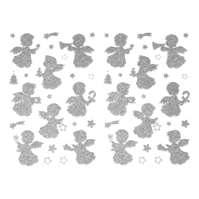 84 Weihnachts Sticker Glitzernd Aufkleber für Weihnachten Xmas Geschenk Deko - Engel + Sterne silber