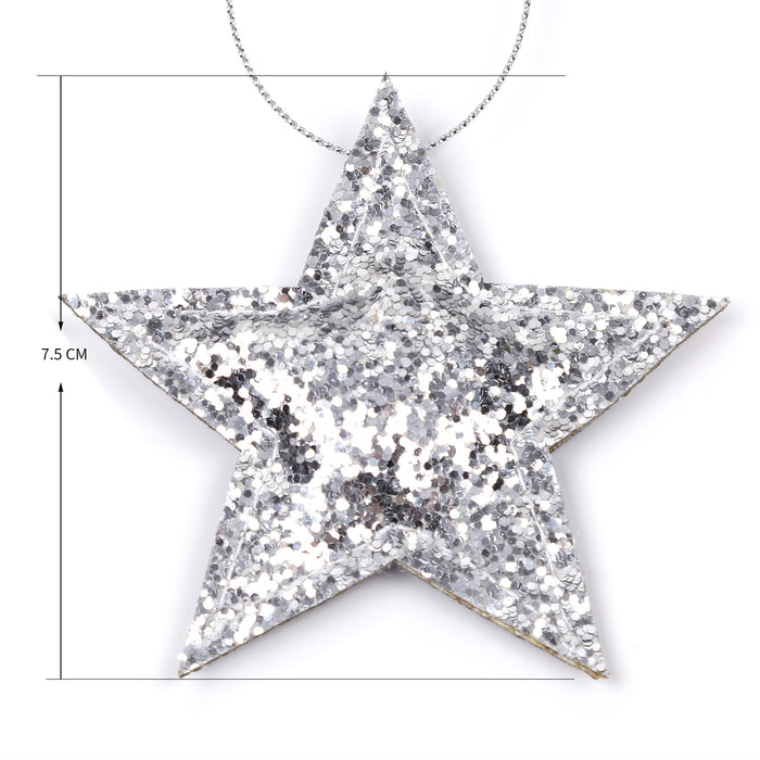 2er Set Sterne Anhänger Weihnachten Glitzer Aufhänger Deko für Advent Weihnachtsdeko Baumschmuck - silber