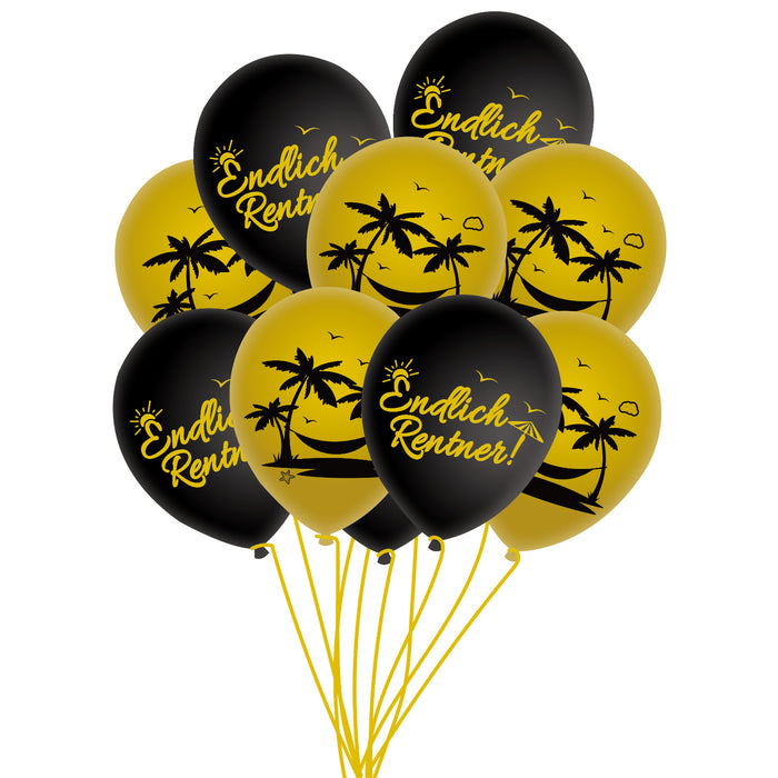 Oblique Unique Endlich Rentner Luftballon Set – 10 Ballons Mit Urlaubsmotiven, Gelb-schwarz, Für Ruhestandsparty