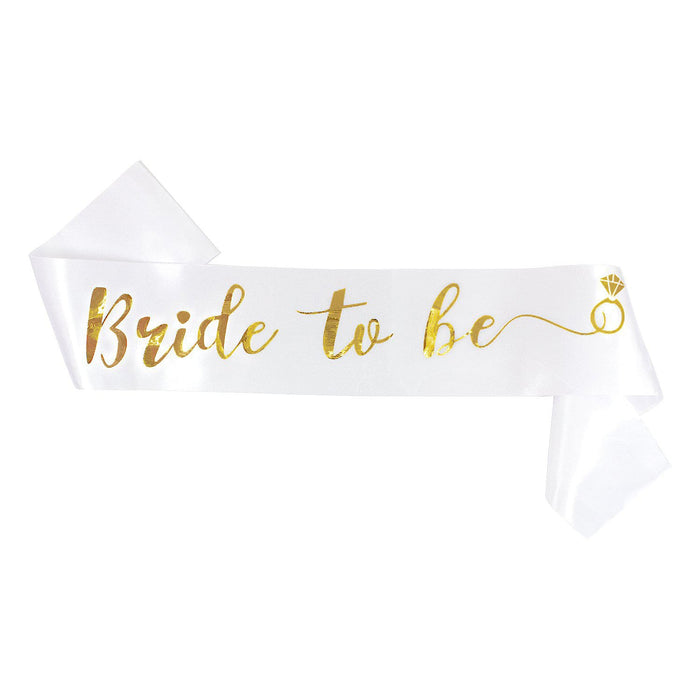 JGA Hochzeit Party Accessoire Set - Bride to Be Schärpe + Haarkamm mit Brautschleier weiß gold