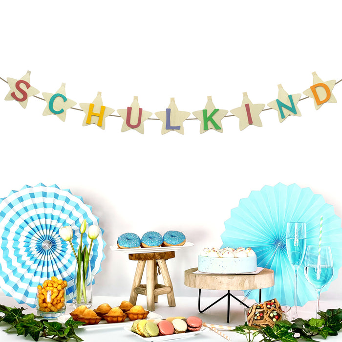 Schulkind Stern Girlande mit Holz Klammern Hänge Deko Banner für Schuleinführung Einschulung Jungs Mädchen Schule