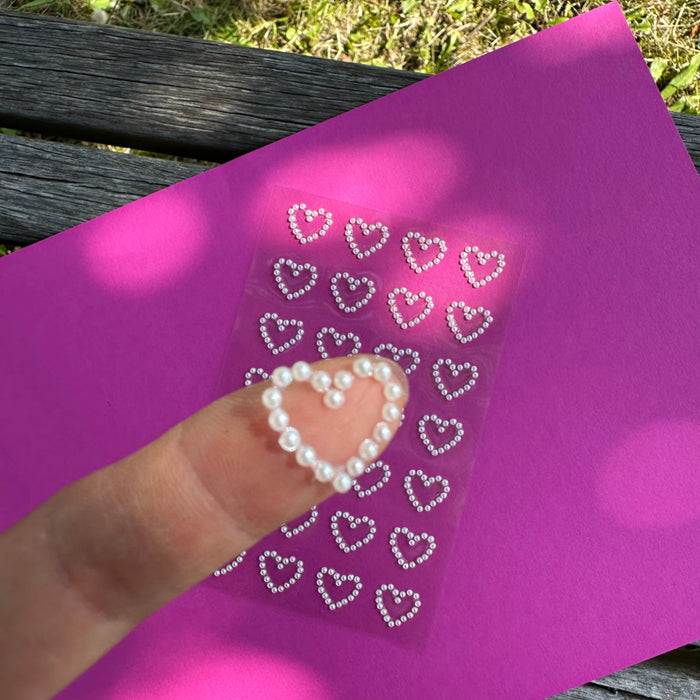 Herz Sticker Perlen Aufkleber zum Verzieren Scrapbooking Basteln für Hochzeit JGA Valentinstag - weiß