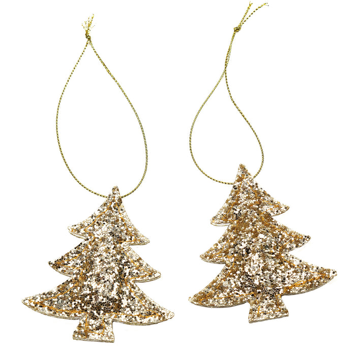 2er Set Tannenbaum Anhänger Weihnachten Glitzer Aufhänger Deko für Advent Weihnachtsdeko Baumschmuck - gold