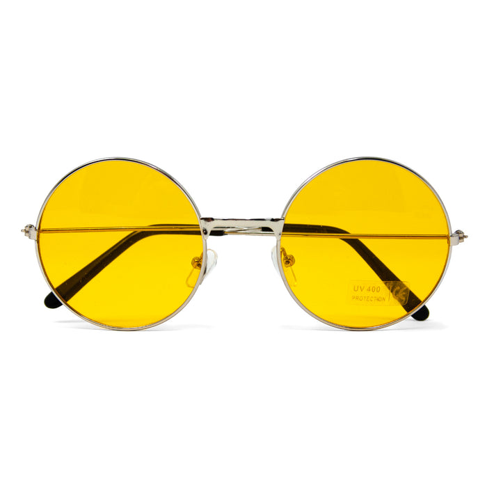 Hippie Brille Retro Sonnenbrille Herren Damen 60er 70er Jahre Party Fasching Karneval - gelb