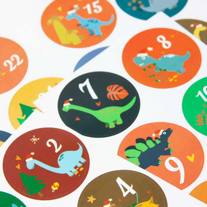 24 Adventskalender Sticker Zahlen Aufkleber mit Dino Motiven Weihnachten Basteln Weihnachtsdeko